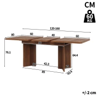 Extendable Dining Table with Grooved V-Shaped Legs, Space-Saving Dining Table for Flats and Family Meals, 120-160L x 80W x 76H cm, Walnut(m-3)