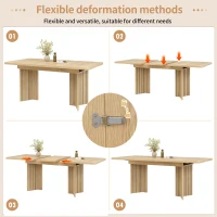 Extendable Dining Table with Grooved V-Shaped Legs, Space-Saving Dining Table for Flats and Family Meals, 120-160L x 80W x 76H cm, Natural(m-5)