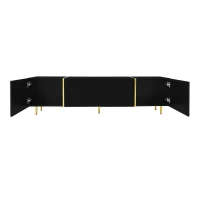 High-Gloss TV Cabinet with Four Soft-Close Doors, Modern Entertainment Stand for Living Room, 170L × 35W × 46H cm, Black+Gold(m-12)