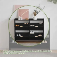 Modern Wooden Shoe Cabinet with 4 Flip Drawers, Space-Saving Storage Organiser with Side Umbrella Hooks, 110L x 24W x 90H cm, Black(m-7)