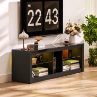 HOMCOM TV Stand Cabinet with LED Lights and Remote Control for TVs up to 65", Entertainment Centre with Storage Shelves, Black(m-8)