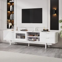 Modern Minimalist TV Cabinet with Cable Management, Sideboard with 2 Doors, 2 Drawers and 1 Open Shelf, 200L x 40W x 50.5H cm, White(m-1)