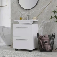 HOMCOM Mueble Bajo Lavabo con Cajón y Gabinete con Puerta Recorte en U para Lavabo sin Pedestal 41,5x35,5x59 cm Blanco(m-7)