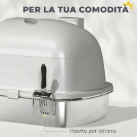 PawHut Lettiera Gatto Chiusa L in Acciaio Inox con Maniglia, Paletta, Pacchetto Deodorante, Antiperdita, Grigio(m-6)