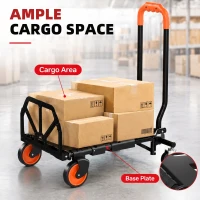 HOMCOM Steel 2-in-1 Folding Hand Truck on Wheels,  Foldable Trolley with Foldable Base, 120kg, Black and Orange(m-7)
