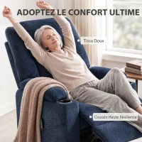 HOMCOM Fauteuil Releveur Électrique Massage Vibration et Chaleur, Fauteuil Relax Électrique en Velours, Dossier Inclinable Bleu(m-6)