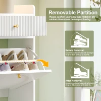 Modern Shoe Cabinet with 4 Flip Doors and 2 Drawers, Space-Saving Entryway Storage Organizer with Metal Handles, 106.5L x 25W x 105.5H cm, White(m-5)