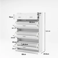 Modern Wooden Shoe Cabinet with 3 Flip Louvered Doors and 2 Drawers, Space-Saving Entryway Storage for Hallway, 80L x 23.5W x 131H cm, White(m-3)