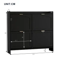 Modern Wooden Shoe Cabinet with 4 Flip Drawers, Space-Saving Storage Organiser with Side Umbrella Hooks, 110L x 24W x 90H cm, Black(m-3)