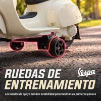 AIYAPLAY Moto Eléctrica para Niños Licencia Mini Vespa GTS 2 Ruedas Auxiliares Batería de Litio Faro Bocina Respaldo Blanco(m-5)