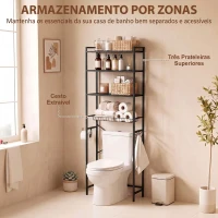 HOMCOM Móvel para Sanita de 3 Níveis com Porta-Rolos Prateleiras Ajustáveis Cesto Amovível e Ganchos Castanho Rústico(m-4)