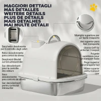 PawHut Litieră închisă pentru pisici, L, din oțel inoxidabil, cu mâner, lopățică și deodorant, anti-împrăștiere, gri(m-7)