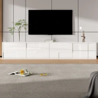 High-Gloss TV Lowboard with Handleless Fronts, 3 Doors and 2 Drawers, Storage Unit for Wall-Mount or Freestanding, 167L x 30W x 30H cm, White(m-1)
