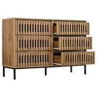 Modern Sideboard with 6 Ventilated Openwork Drawers, Practical Storage Cabinet for Hallway and Living Room, 120L x 40W x 81H cm, Natural(m-12)