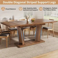 Extendable Dining Table with Double-Column Base, Space-Saving Kitchen Table with Anti-Slip Feet, 120-160L x 80W x 76H cm, Dark Brown(m-6)