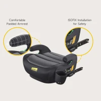 I-Size Booster Seat with ISOFIX and ECE R129, Car Seat with Washable Cover and Cup Holder for Children 125-150 cm, 40L x 42W x 17H cm, Black(m-4)