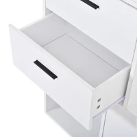 Modern Hall Tree with Mirror and Fold-Out Shoe Rack, Space-Saving Entryway Organizer with 3 Hooks and Drawers, 90L x 30W x 180H cm, White(m-10)
