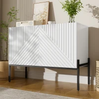 Modern Wooden Sideboard Storage Cabinet with 2 Doors, Freestanding Buffet Cupboard with Raised Metal Legs, 100L x 40W x 75H cm, White(m-1)
