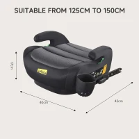 I-Size Booster Seat with ISOFIX and ECE R129, Car Seat with Washable Cover and Cup Holder for Children 125-150 cm, 40L x 42W x 17H cm, Black(m-3)