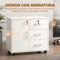 HOMCOM Schedario per Ufficio con 3 Cassetti e Armadietto con 3 Ripiani Regolabili, in Legno, 60x40x56 cm, Bianco(m-5)