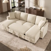 Modern Chenille U-Shaped Sectional Sofa with 2 Storage Chaise Lounges, Soft Convertible Sleeper Couch with 2 Square Cushions, 260L x 128W x 82H cm, Beige(m-7)