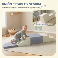 AIYAPLAY Juego de 4 Bloques de Espuma para Niños de Psicomotricidad Tapizados en PU Escalar y Gatear 1-3 Años Gris Claro y Beige(m-6)