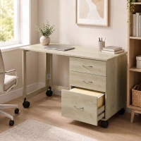 HOMCOM Birou Pliabil Con 3 Sertare, Stejar(m-2)