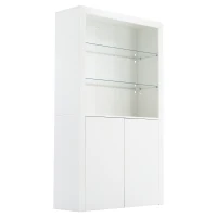 High-Gloss Display Cabinet with Bluetooth-Controlled LED Lighting, Tall Storage Cabinet for Living Room and Playroom, 100L x 35W x 170H cm, White(m-14)