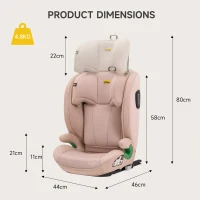 Highback Booster Seat with ISOFIX and I-Size R129, Adjustable Car Seat with 10-Position Headrest for 100-150 cm, 44L x 46W x 80H cm, Pink(m-2)