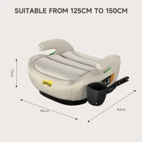 Safe ISOFIX Car Booster Seat with ECE R129 i-Size and Cup Holder, Portable Travel Booster Cushion for Kids and Vehicles, 40L x 42W x 17H cm, Grey(m-3)