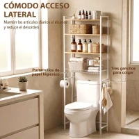 HOMCOM Mueble Sobre Inodoro de 3 Niveles con Portarrollos Estantes Ajustables Cesta Extraíble y Ganchos Roble(m-5)