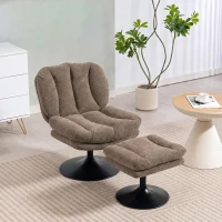 HOMCOM Loungesessel mit Hocker, 360° drehbar, aus Raindrop-Samt, höhenverstellbarer Fußhocker, Braun(m-10)