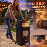 Outsunny Chauffage d'Appoint Gaz et Électrique 4200W/1200W Infrarouge Pliable 3 Niveaux 2 Freins Sécurité ODS 45x42x75cm Noir(m-9)