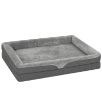 PawHut Hundebett mit Erhöhte Ränder rutschfester Unterseite Leinenoptik Waschbar Hundekissen spritzwasserabweisend 91x68x16cm