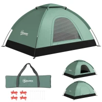 Outsunny Tenda da Campeggio 2 Posti con Porta a Cerniera, Zanzariera e Sacca di Trasporto, 206x185x120cm, Verde(m-11)