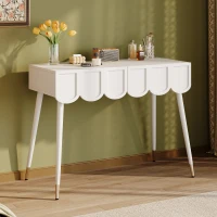 Modern Wooden Vanity Desk with 2 Cloud-Shaped Drawers, Multi-Functional Dressing Console Table with Metal Legs, 100L x 40W x 76H cm, White(m-6)