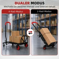 HOMCOM 2-in-1 Plattformwagen Sackkarre Klappbar Transportwagen mit Lenkrollen, Griff, Stahl bis 120 kg(m-4)