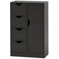 HOMCOM Mobile Bagno con 4 Cassetti, Armadietto a 2 Livelli e Maniglie Ritagliate, in Legno, 54x29x83 cm, Nero(m-11)