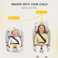 Highback Booster Seat with ISOFIX and I-Size R129, Adjustable Car Seat with 10-Position Headrest for 100-150 cm, 44L x 46W x 80H cm, Beige(m-5)