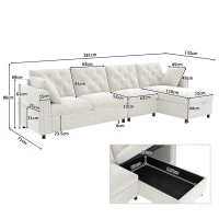 Modern Velvet L-Shaped Sectional Sofa with Storage Chaise and Tufted Back, Soft Corner Couch with Reversible Corner, 281L x 132W x 86H cm, BeigeStorage Chaise(m-3)