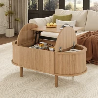 Oval Height-Adjustable Coffee Table with Flip-Top Storage, Vintage-Style Accent Table for Apartments, 100L x 48W x 53.5H cm, Walnut(m-4)