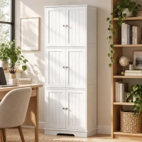 HOMCOM Armário Alto para Casa de Banho com 3 Armários de Porta Dupla e Prateleiras Ajustáveis 60x30x160 cm Branco(m-8)