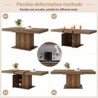 Extendable Dining Table with Integrated Storage, Space-Saving Kitchen Table with Grooved Doors and Shelves, 140-180L x 90W x 75H cm, Walnut(m-5)