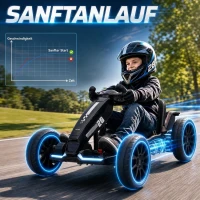 AIYAPLAY Elektro Go-Kart für Kinder 12V Gokart mit 2 Motoren, 4-fach verstellbarem Sitz Sanftanlauf EVA-Räder LED-Scheinwerfer(m-4)