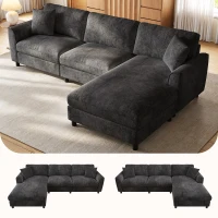 Modern L-Shaped Sectional Sofa with Reversible Chaise Lounge, Modular Corner Couch with Extra‑Wide Chaise Seat, 256L x 137W x 79H cm, Gray(m-9)