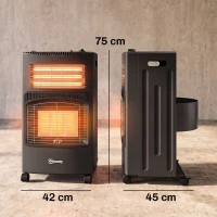 Outsunny Chauffage d'Appoint Gaz et Électrique 4200W/1200W Infrarouge Pliable 3 Niveaux 2 Freins Sécurité ODS 45x42x75cm Noir(m-3)