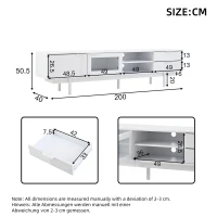 Modern Minimalist TV Cabinet with Cable Management, Sideboard with 2 Doors, 2 Drawers and 1 Open Shelf, 200L x 40W x 50.5H cm, White(m-3)