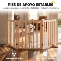 PawHut Barrera de Seguridad para Perros de Madera Plegable 3 Paneles para Escaleras Puertas 2 Patas de Apoyo 150x61 cm Natural(m-7)