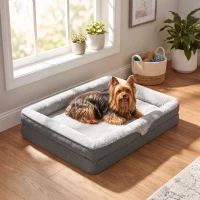 PawHut Cama para Perros Medianos Cama para Gatos Colchón para Perros con Base Antideslizante Funda Lavable 91x68x16 cm Gris(m-10)