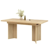 Extendable Dining Table with Grooved V-Shaped Legs, Space-Saving Dining Table for Flats and Family Meals, 120-160L x 80W x 76H cm, Natural(m-12)